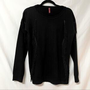 5/48 Black Fringe Crew Neck Pullover Sweater Womens M Whimsigoth Casual Fall